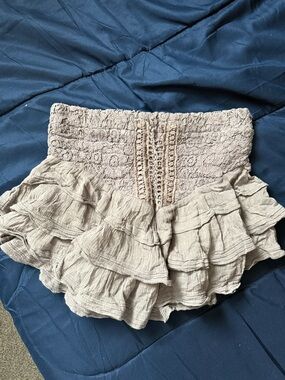 Free People Cream/Tan Ruffled Mini Skirt